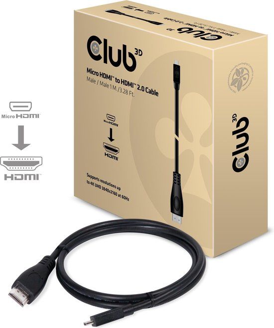 Club 3D Micro HDMI™ naar HDMI™ 4K60Hz Kabel M/M 1m