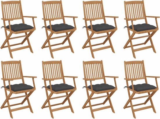 vidaXL Tuinstoelen 8 st inklapbaar met kussens massief acaciahout