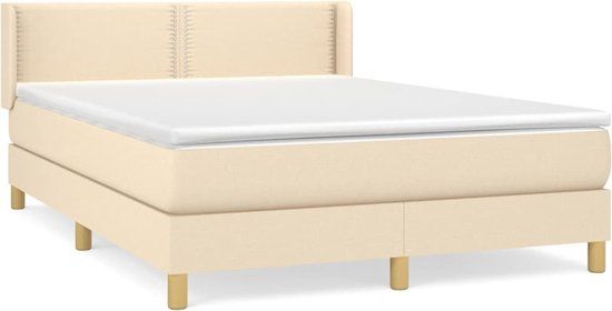 vidaXL Boxspring met matras stof crèmekleurig 140x190 cm
