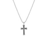 Lucardi Heren Ketting met hanger kruis reptiel - Staal - 75 cm - Zilverkleurig