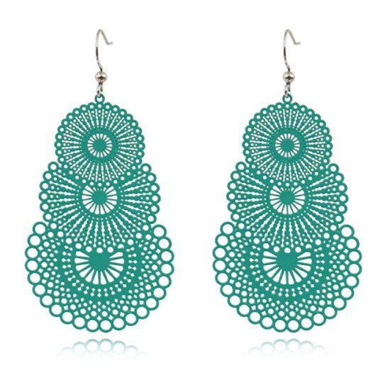 Deja Jewels Lookinggoodtoday Ronde dames oorbellen hangers met 3 cirkels kleur groen