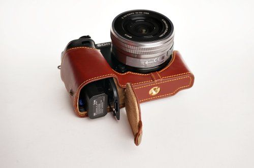 TP Handgemaakte Echt Lederen Half Camera Case Tas Cover Voor Sony A6000 Bruin Bodem Opening Versie