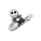 Disney Nightmare Before Christmas White & Black Silver Plated Clear Stone Ring