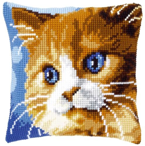 VERVACO Borduurpakket Kussen Kruissteek BRUINE KAT 40 x 40 cm