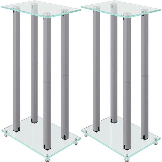 vidaXL Luidsprekerstandaards - 2 stuks - 4 pijlers - gehard glas - zilverkleurig