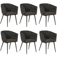 HWC-N38 Set van 6 aluminium eetkamerstoelen met Olefin rope weave Touw ~ antraciet en donkergrijs kussen