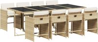 vidaXL 9-delige Tuinset met Kussens, Poly Rattan, Beige