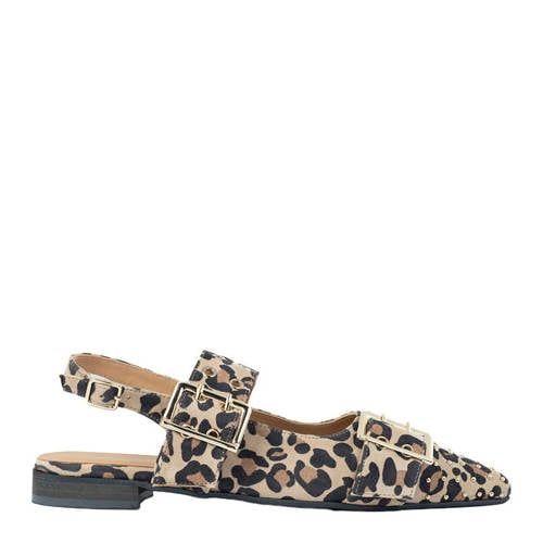 Babouche Babouche suède leren slingback loafers met panterprint beige/zwart