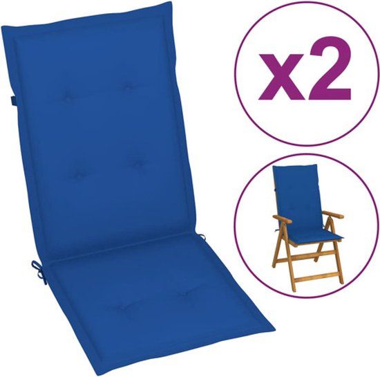 vidaXL Tuinstoelkussens 2 stuks Hoge Rug 120x50x3 cm Stof Koningsblauw