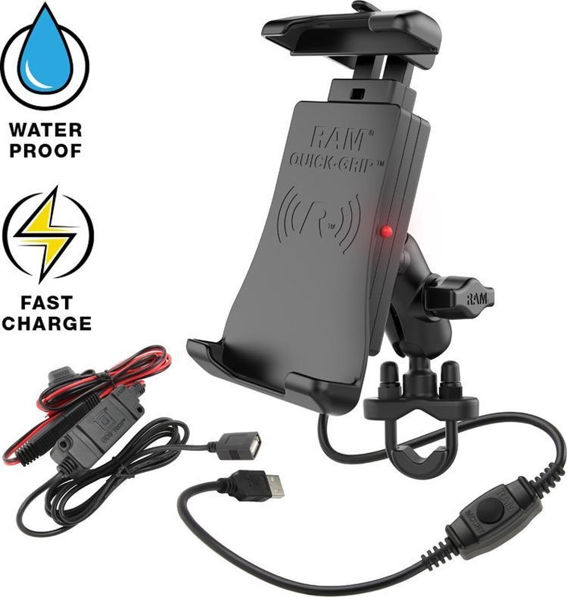 RAM Mount Tough-Chargeâ„¢ Quick-Gripâ„¢ Waterproof Wireless Charging Motorcycle Mount