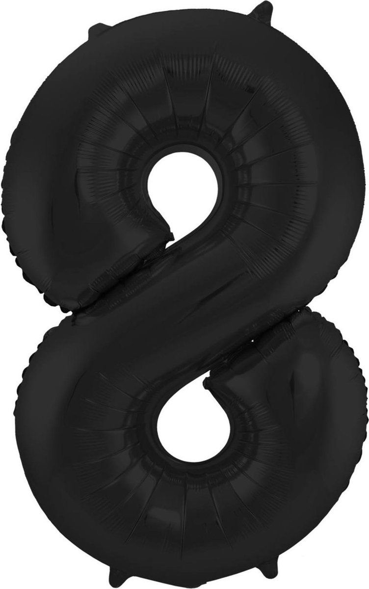 Folat Cijfer 8 Zwart Metallic Mat - 86 cm