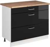 Vicco Keukenonderkast R-Line, Zwart hoogglans/Wit, 100 cm goudkleurig eiken werkblad
