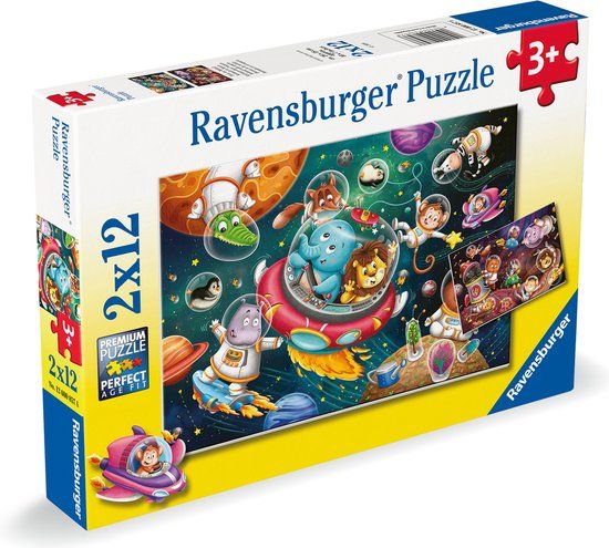 Ravensburger Puzzel Dieren in de ruimte - 2 puzzels - 2x12 stukjes - Kinderpuzzel