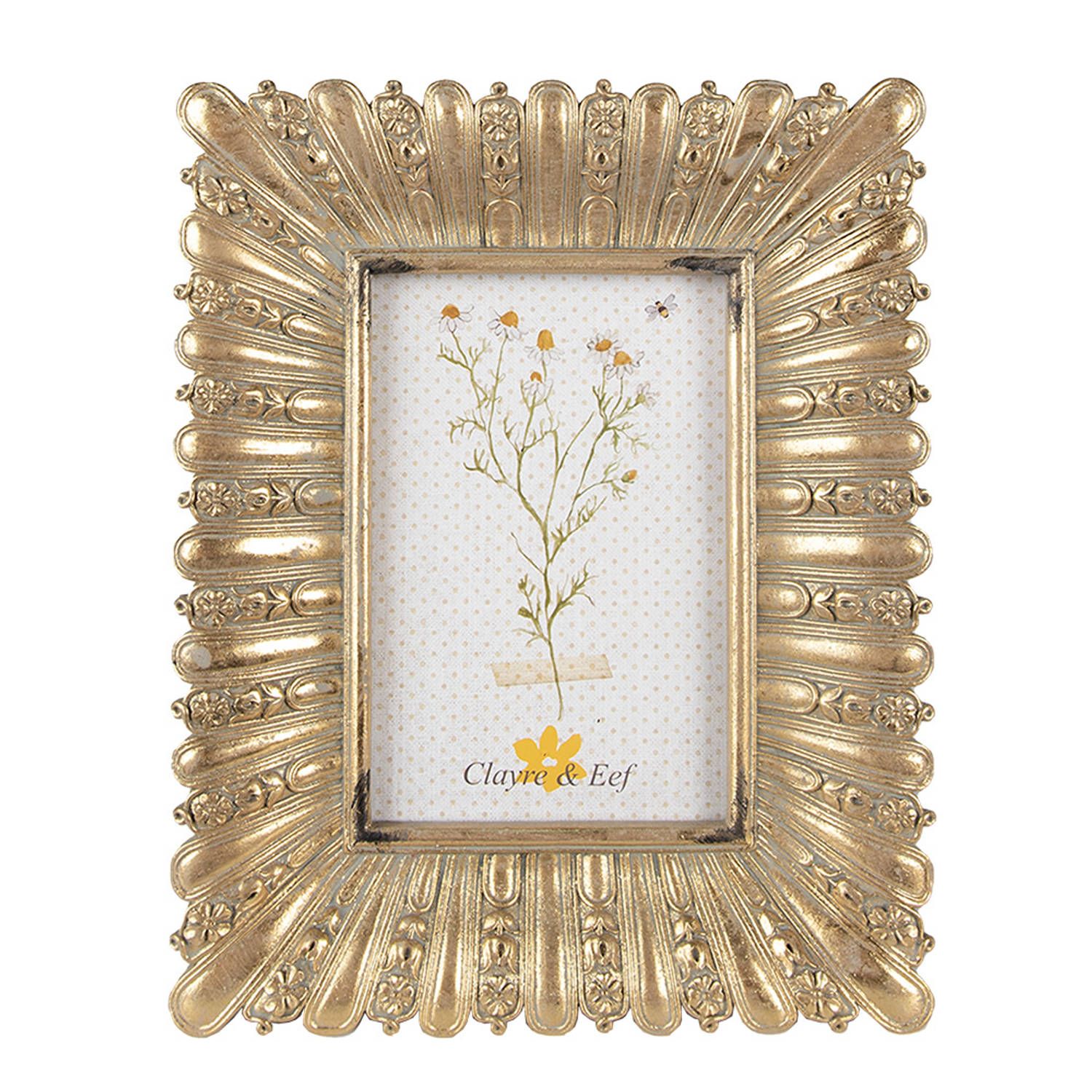 Clayre & Eef Fotolijst 10x15 cm Goudkleurig Kunststof Glas Fotokader Wissellijst Foto Frame