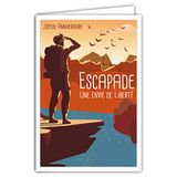 Afie 69-4361 Verjaardagskaart met Envelop, Mini-Poster, 17 x 11,5 cm, Retro Stijl, Vintage Illustratie - Uitstapjes naar Vrijheid, Wandelaars, Zonsondergang