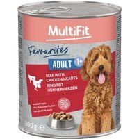 MultiFit Favorieten Natvoer Hond Volwassen Rundvlees met kippenhartjes 6x800 g
