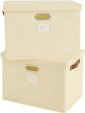 Famanu – Set van 2 grote stoffen opbergmanden met deksel stapelbaar beige