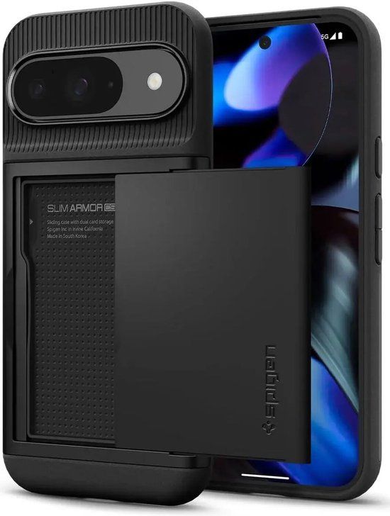 Spigen Slim Armor CS - Hoesje Geschikt voor Google Pixel 9 / 9 Pro - Back Cover met Kaarthouder voor 2 Pasjes - Zwart