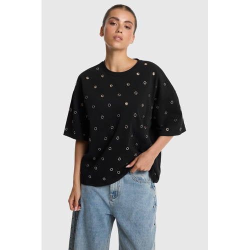 Alix the Label top met studs en backprint - zwart