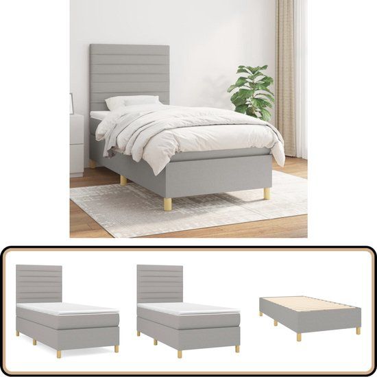 vidaXL Boxspring met Matras Stof Lichtgrijs 90x190 cm