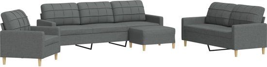 vidaXL 4-delige Loungeset met voetenbank Stof Donkergrijs