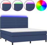 vidaXL Boxspring met matras en LED stof blauw 160x200 cm