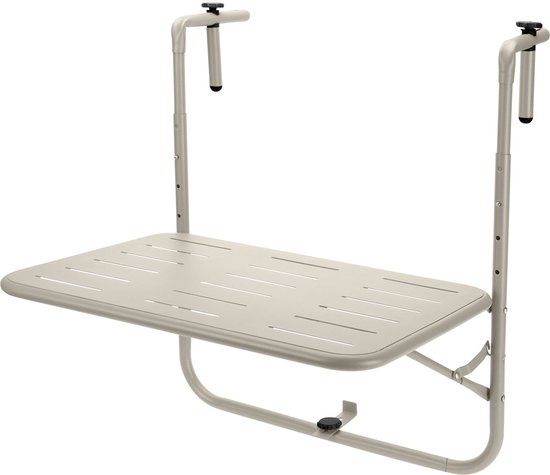 Pro Garden Balkon tafel - metaal - mat beige - 60 x 43 cm - Inklapbaar - Hoogte verstelbaar
