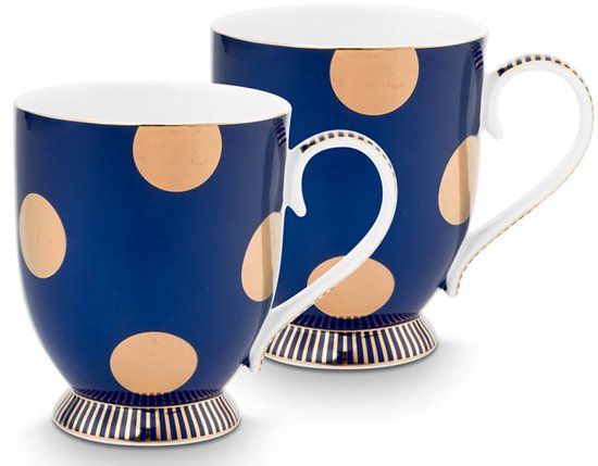 Pip Studio Set of 2 Mugs Large Dot Delight Blauw Porselein