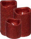 Feeric lights bougies LED - 3x - rouge - paillettes