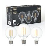 EGLO set van 3 filament led lampen met E27 fitting | Edison vintage gloeilampen helder, 4 watt per stuk, globe lichtbron neutraal wit, 4000 K, 470 lumen, retro lampjes G80, Ø 8
