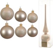 Decoris Kaemingk B.V. Groot pakket glazen kerstballen champagne glans/mat 50x stuks - 4-6-8 cm incl piek mat 26 cm