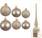 Decoris Kaemingk B.V. Groot pakket glazen kerstballen champagne glans/mat 50x stuks - 4-6-8 cm incl piek mat 26 cm