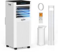 Humhold Climatiseur mobile 9000 BTU - 2,6 kW - Climatiseur, Ventilateur et Déshumidificateur 3-en-1 - Jusqu'à 30 m² - Mode Nuit - Minuterie 24 heures - Kit de calfeutrage de fenêtre inclus - Classe énergétique A