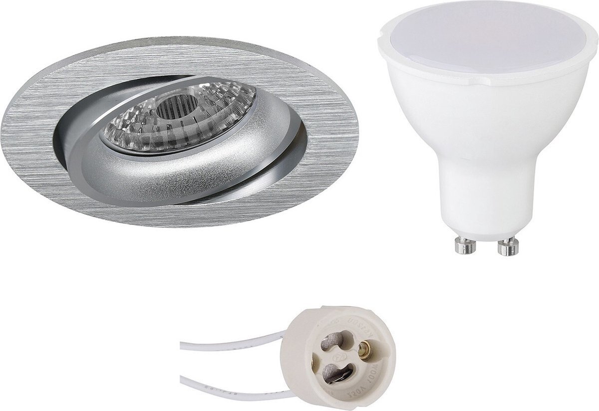 Qualu LED Spot Set - Proma Delton Pro - GU10 Fitting - Dimbaar - Inbouw Rond - Mat Zilver - 6W - Warm Wit 3000K - Kantelbaar - Ø82mm