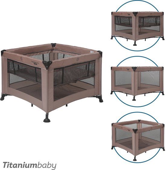 Titaniumbaby Opvouwbare box SMART Mason met verhoger 100x100 cm Taupe inclusief draagtas
