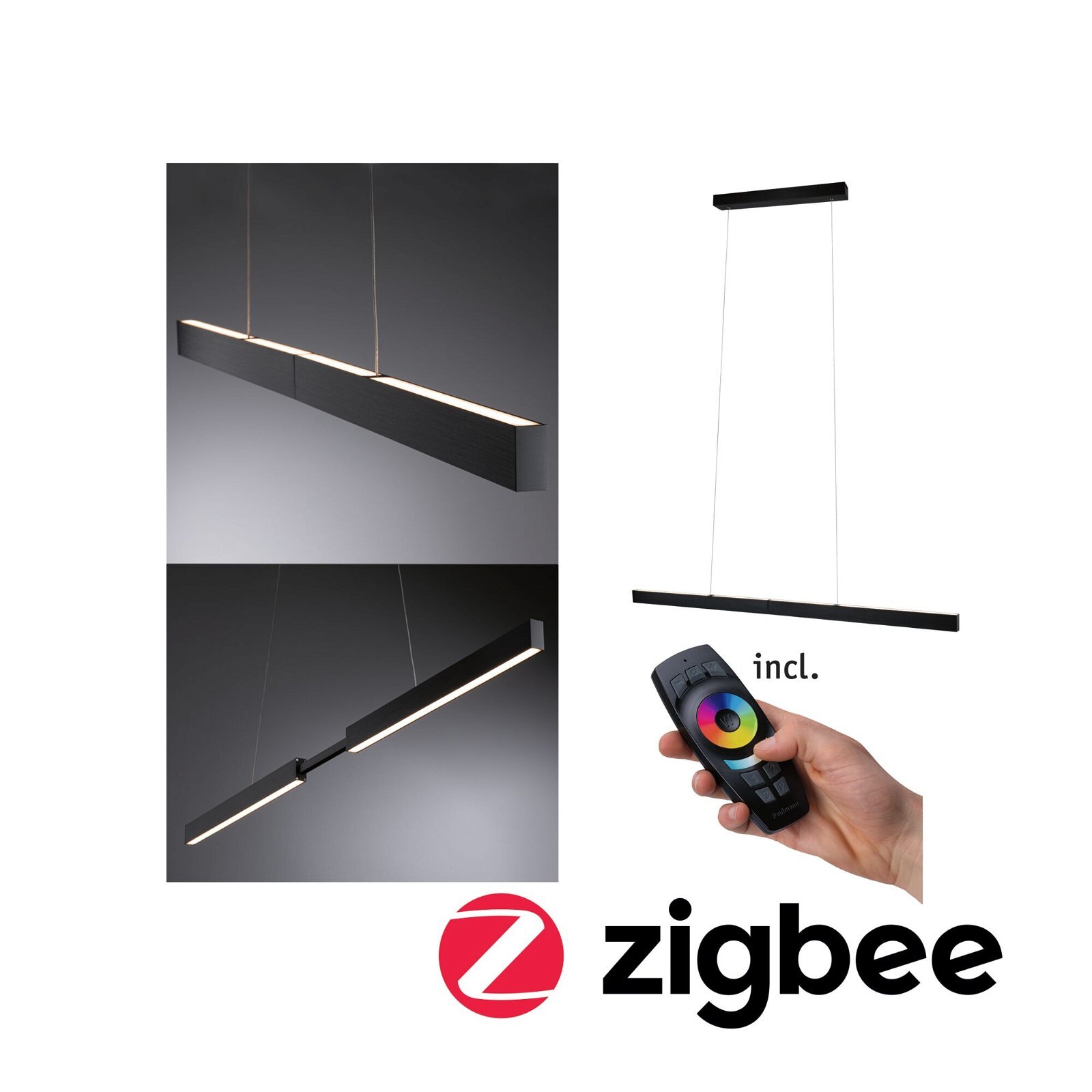 Paulmann Paulmann LED-hanglamp Smart Home Zigbee 3.0 Aptare 2700K 2.050lm / 2.050lm 2x18 / 1x18W Zwart dimbaar