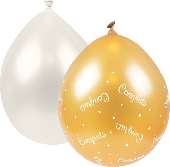 PD-Party Congrats Balloons Gold/White - 6 Pieces