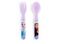 Lulabi Frozen Set lepels en vork voor meisjes, kinderbestek van polypropyleen, Disney Anna en Elsa design, kleur paars, veilig en robuust voor maaltijden en maaltijden