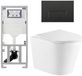 QeramiQ Dely Toiletset - 36.3x51.7cm - diepspoel - rimless - Geberit UP320 inbouwreservoir - met Burda frame - softclose toiletzitting - mat zwarte bedieningsplaat - rechtehoekige knoppen - glans wit