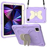 Compatibel iPad 8th 10.2 (2020) 3D Heavy Duty Hard Rugged Beschermhoes, Cartoon Cute Butterfly Wings Standaard, Stootvaste Siliconen Hoes met Standaard voor Kinderen (Rijst Lila)