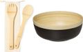 Secret de Gourmet Bol à salade et couverts de service - Bambou bois - Noir - Rond - D30 cm