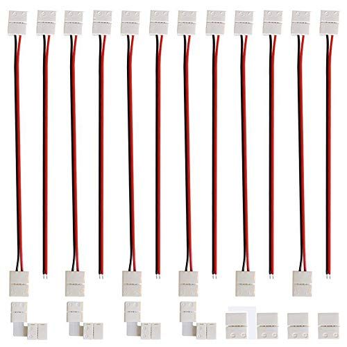 GTIWUNG 20 stuks 2-polige LED Strip Connector, 8mm LED Stripe connector adapter, 2pin verbindingskabel connector, voor 8mm breed SMD 3528 2835 effen LED-strips strips, zonder solderen