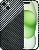 Techsuit Hoesje geschikt voor Apple iPhone 15 Plus - Carbonite FiberShell Carbon Back Cover - Wit/Zwart