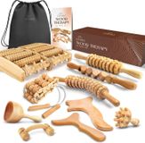 Ensemble de thérapie du bois – Ensemble de massage anti-cellulite de 10 pièces pour le corps, les jambes et les fesses – Rouleau de massage musculaire et outils de thérapie du bois contre la cellulite