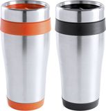 Makito Western Europe Tasses isothermes/thermos bekers voor koffie - 2x stuks - Inox - noir et orange - 450 ml
