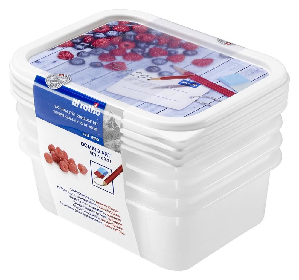 Rotho Domino - Rechthoekige vershouddoos - 0,5 l - Wit - 4 stuks