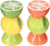 Decoris Bougeoir fruit empilé 7,3x5,7x10,8cm dolomite agrume
