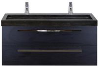 BES LED Seville Badmeubelset 120 cm - 2 Laden Black Oak - Wastafel Lucca Enkel