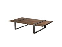 Table basse multi-planches en bois massif cerclée métal l161