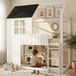 StarTech Kinderkamerbed in de vorm van een huis - Enkelbed van hout - 90 x 200 cm - Met opbergruimte - Veiligheidshek rondom - Trap met 3 treden - Wit/zwart
